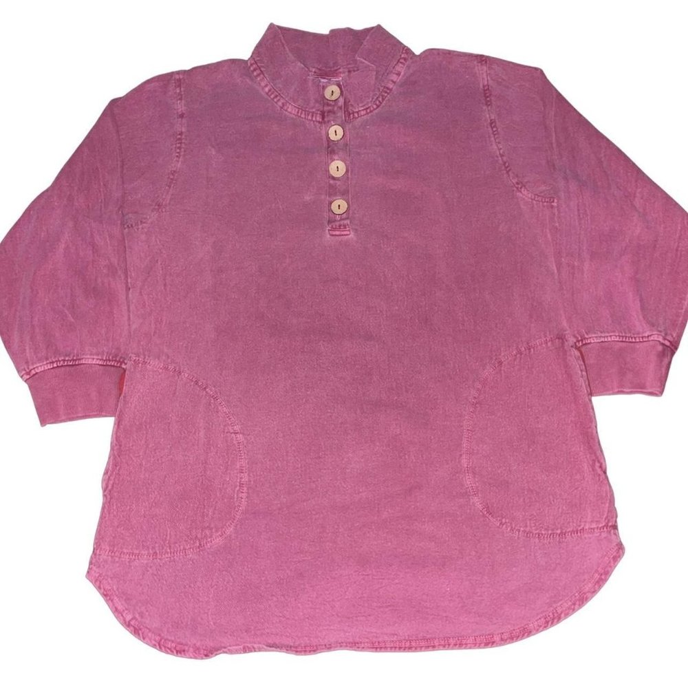 Vintage 90s Faded Burgundy 1/4 Button Pocket Shirt Large
